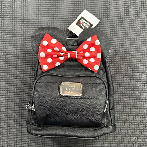 Disney Handbags - Disney Minnie Mouse Mini Backpack Black Red Polka Dot Bow Ears 9x11x6